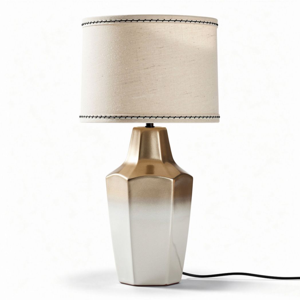 Ceramic table lamp with beige fabric shade and tapered design 25 x 25 x 50cm