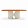 Wooden dining table with ceramic base in off-white color 200 x 100 x 75cm